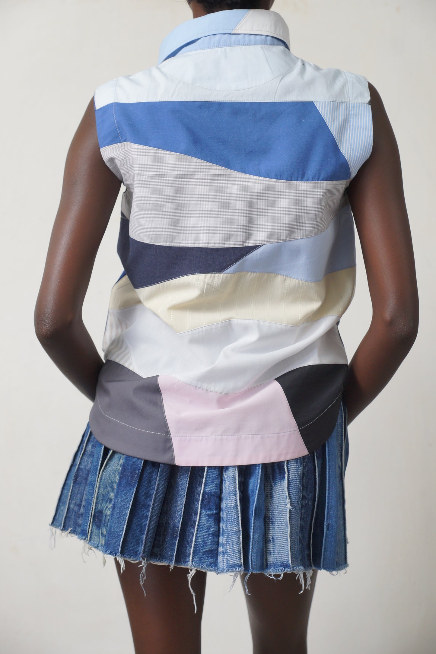 SLEEVELESS PATCHWORK SHIRT