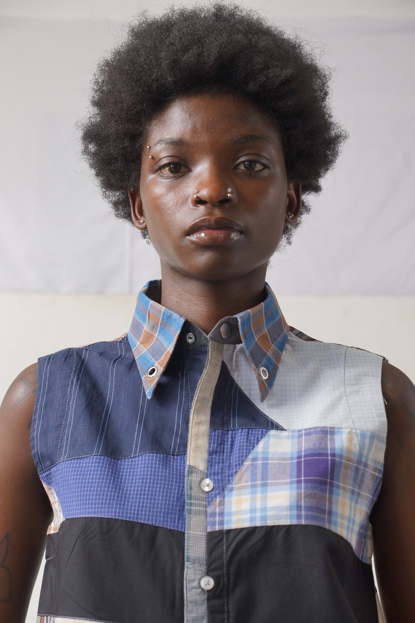 SLEEVELESS PATCHWORK SHIRT RTS13-1