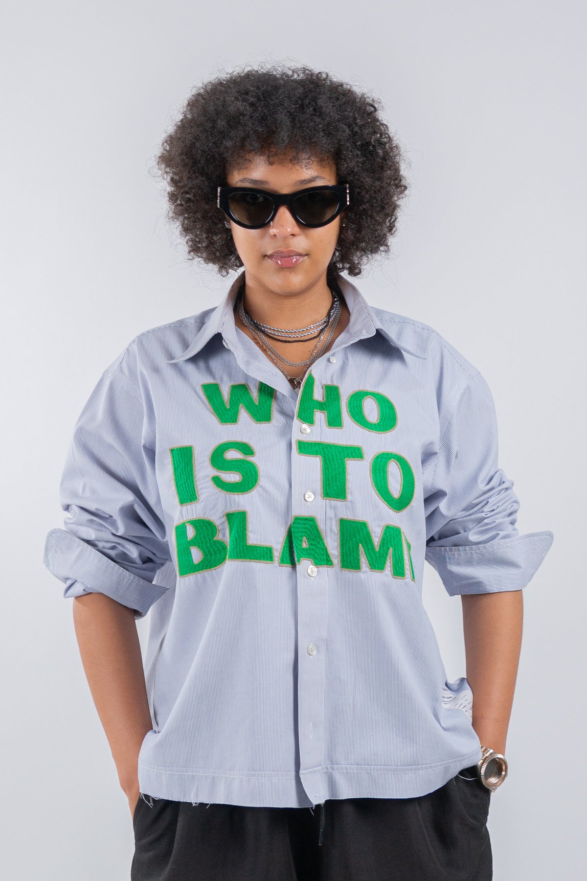 WHO IS TO BLAME EMBROIDERED SHIRT RTS12-6