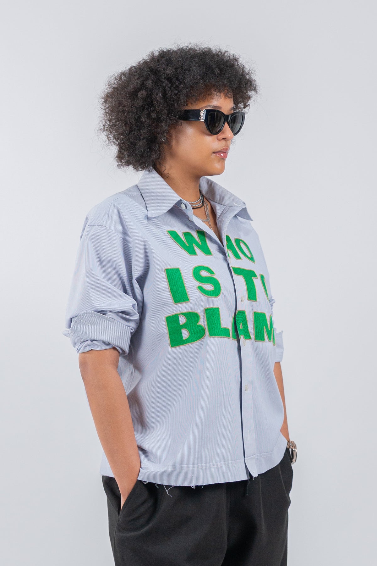 WHO IS TO BLAME EMBROIDERED SHIRT RTS12-6