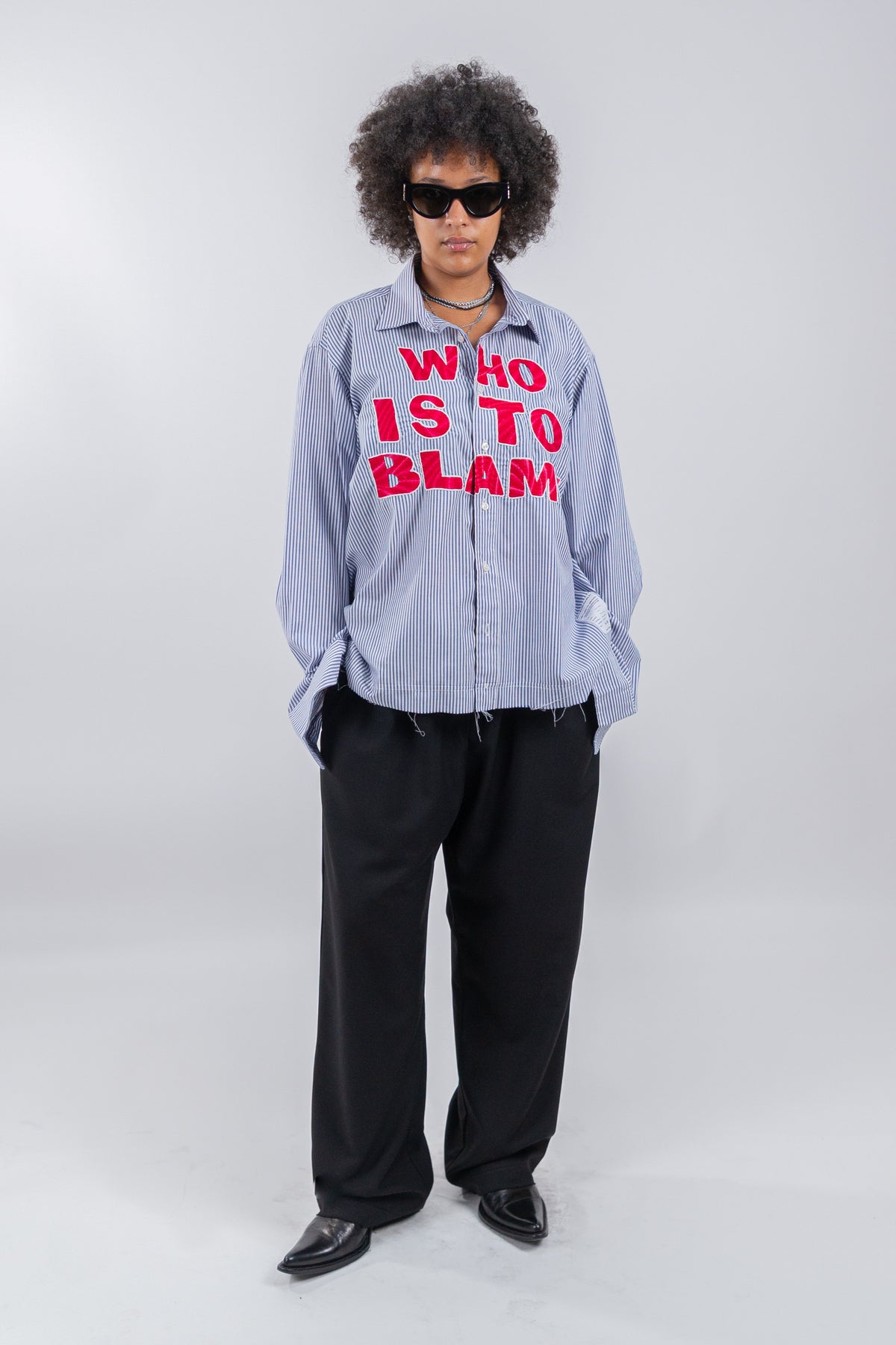WHO IS TO BLAME EMBROIDERED SHIRT RTS12-8