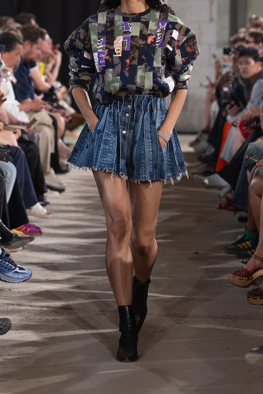 PLEATED DENIM SKIRT