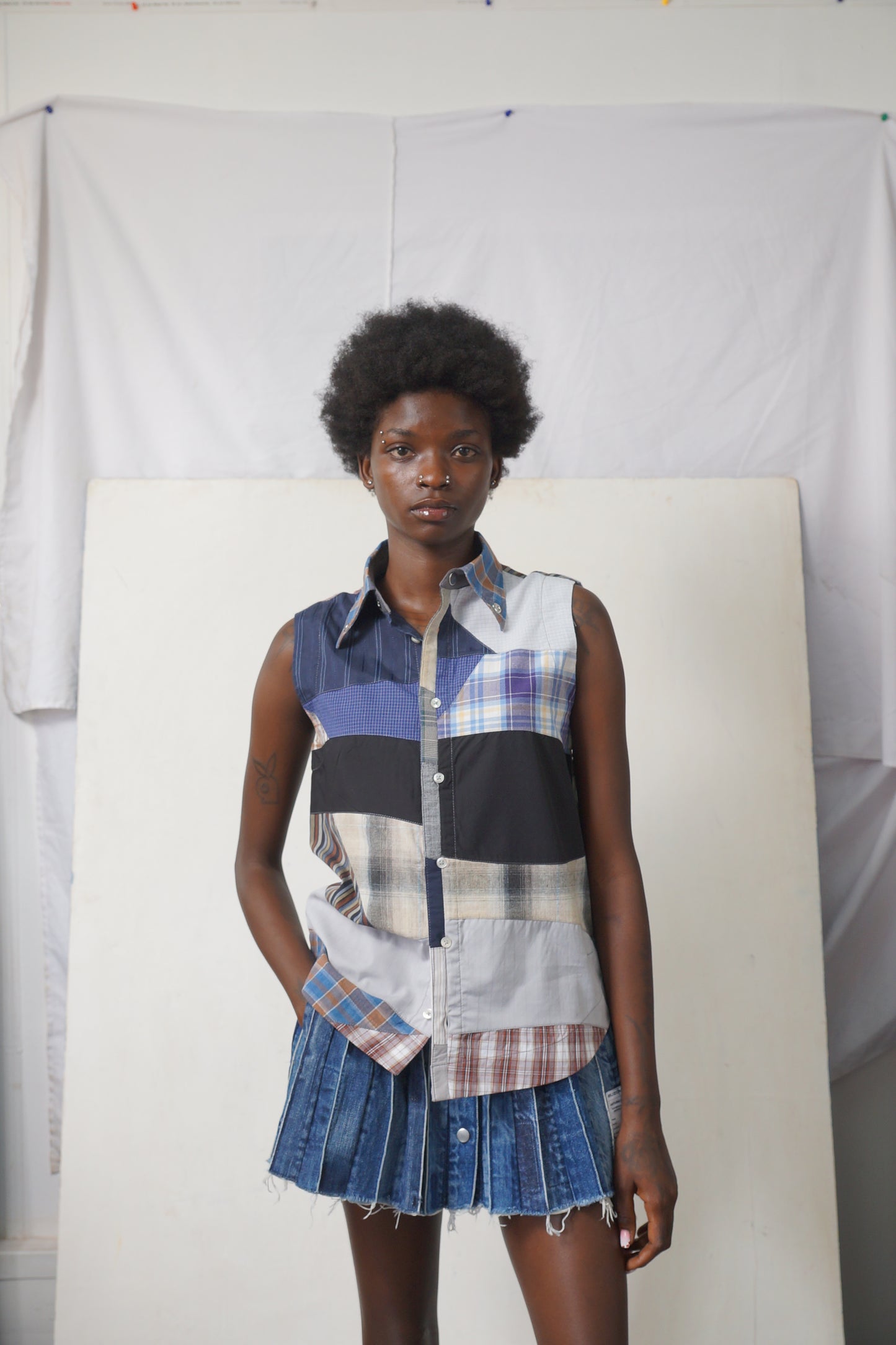 SLEEVELESS PATCHWORK SHIRT