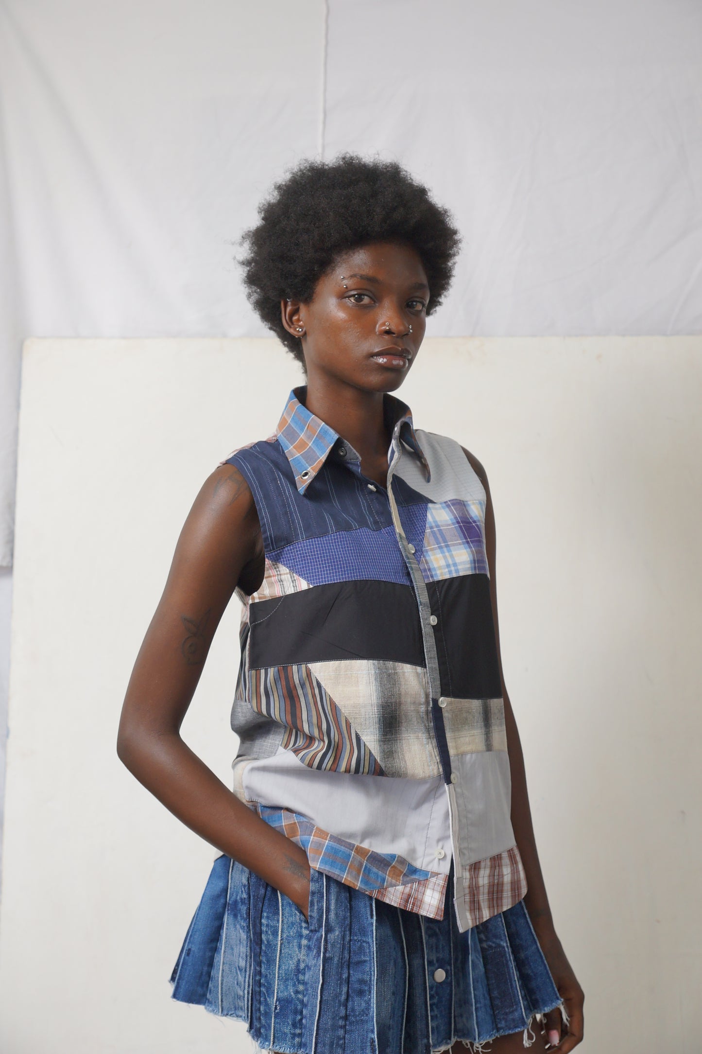 SLEEVELESS PATCHWORK SHIRT