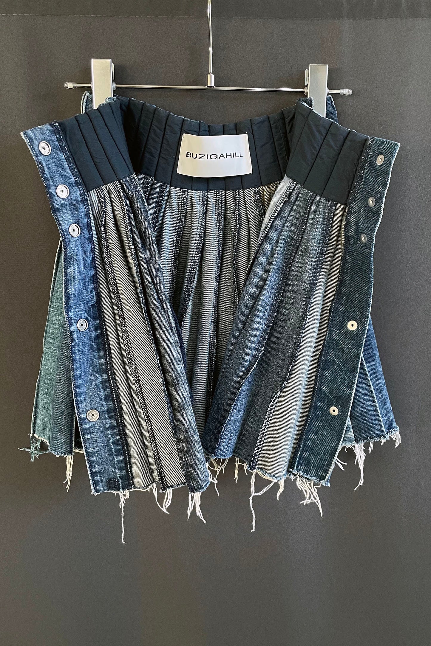 PLEATED DENIM SKIRT